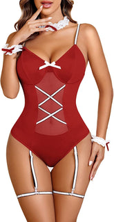 Avidlove Cosplay Dessous Anime Kostüm Bodysuit Set Bunny Teddy Dessous 3PC Dienstmädchen Outfit